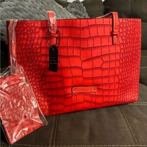 Red Crocodile Embossed Tote Bag